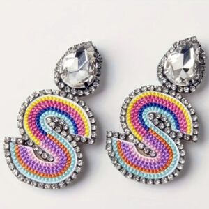 Exquisite Initial English Letter Design Clip On Earrings Embellished With Colorf